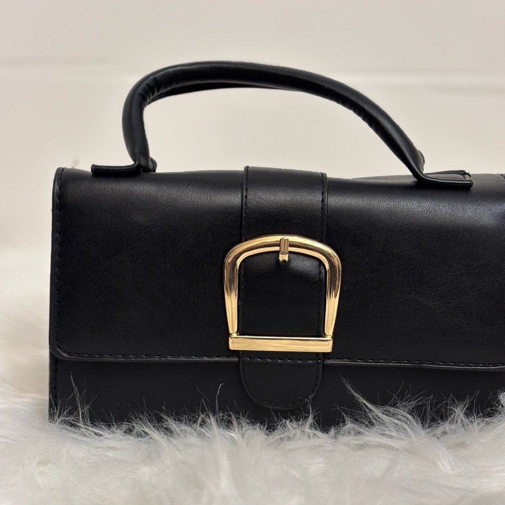 Black Handbag with Gold Buckle